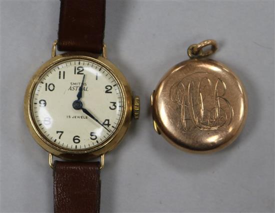 A ladys 9ct gold Astral wrist watch and a 9ct gold locket.